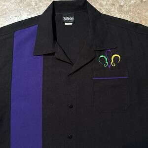 Be Retro Bowling Shirt Mens Large Black Tony Soprano Short Sleeve Camp Collar